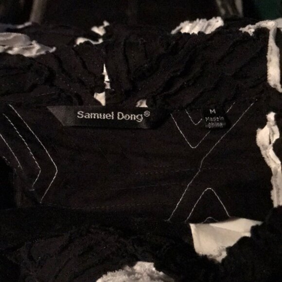 Samuel Dong 3D Black White Jacket Cotton Textured Stretch Zipper Closure Top M - Picture 10 of 12